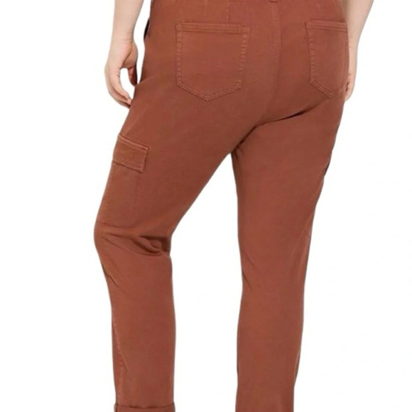 Torrid Pants Women Sz 2X Brown Cargo Straight Leg Pockets Mid-rise Twill Pull On - Picture 3 of 11